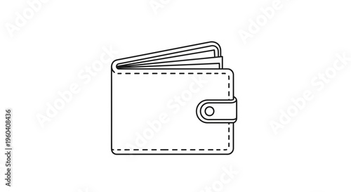 Minimalist Line Art Icon of an Open Wallet with Cards Inside, Isolated on White Background