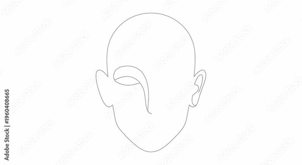 Obraz premium Minimalist Line Art of a Bald Head with One Eye and Ear