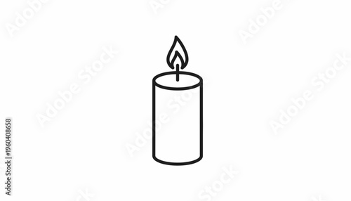 Minimalist Line Art of a Burning Candle, Symbolizing Light, Hope, and Serenity