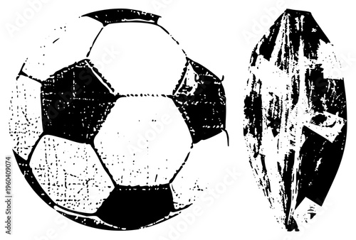 Football rendered in halftone style, textured black and white design, sport equipment, game, athletic symbol, isolated graphic.