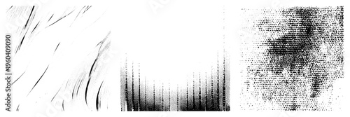 Vector graphic showcasing halftone textures, dot gradients, and strokes, ideal for design elements, backgrounds, or typography. Synonyms stippling art, tone, dot matrix design.