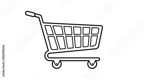 Simple Black and White Outline Icon of a Shopping Cart on a White Background