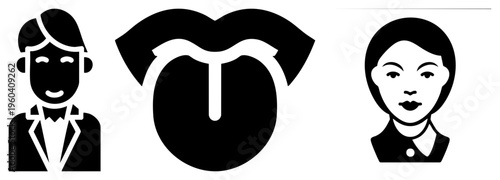 Flat vector depicting male and female professional avatars alongside a stylized uterus symbol, used for medical, educational, or gender inclusive design contexts.