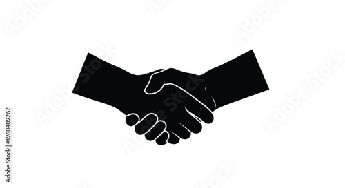 Handshake of Agreement: A stark black silhouette of two hands clasped in a firm handshake, symbolizing partnership, agreement, and mutual respect.