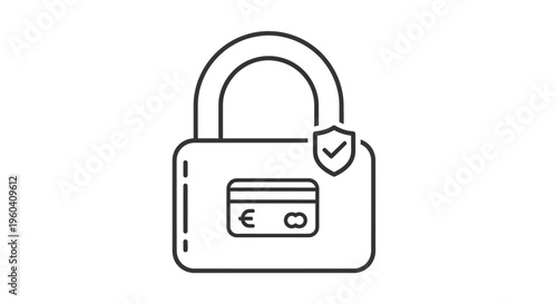 Secure Payment Icon: Padlock with Credit Card and Shield