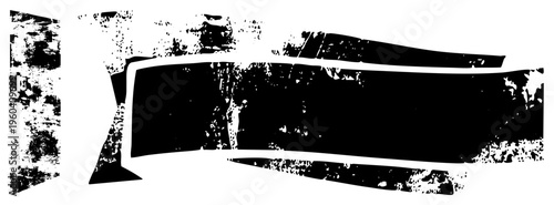 Graphic banner with rough, weathered texture, black and white contrast, edgy design, visual placeholder, digital sign, typography element.