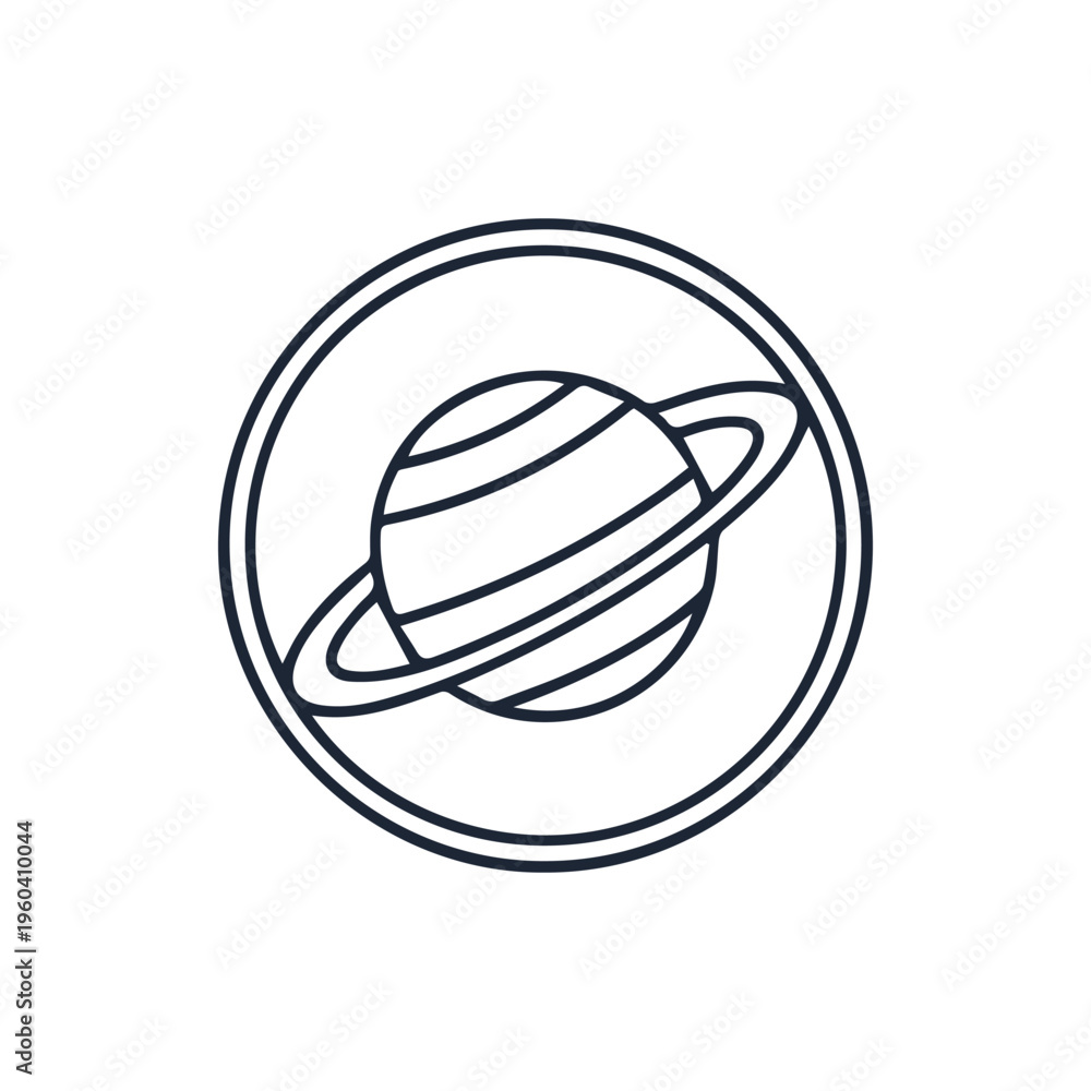 Fototapeta premium Minimalist Line Art Icon Of A Ringed Planet Inside A Circle