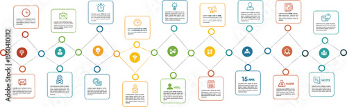 Connected process infographic vector with nodes and workflow diagram for business strategy planning presentation and data visualization design