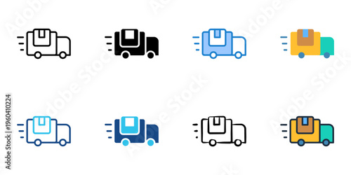 Last mile delivery icons set multiple style collection. Editable stroke 
