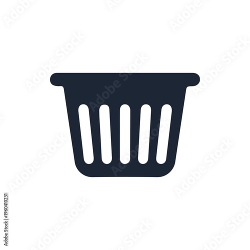 Minimalist Dark Gray Laundry Basket or Trash Can Icon on White