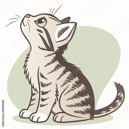 A cute cartoon cat sitting and looking up with curiosity