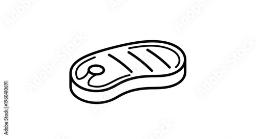 Raw Steak Icon, Meat Cut, Food Ingredient, Simple Line Art