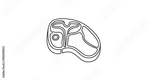 Raw T-bone Steak Outline Icon, Minimalist Food Vector Illustration