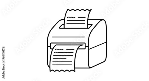 Receipt Printer Icon, Line Art, Isolated on White Background