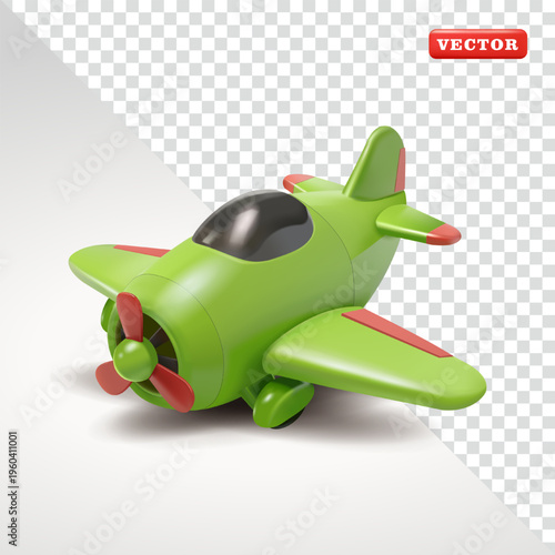 Green Toy Propeller Plane, 3D Vector Military Vehicle