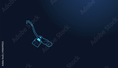 Glowing digital representation of a fuel pump nozzle and connected hose.