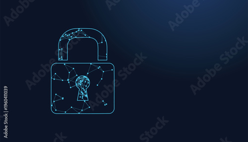 Secure digital padlock icon, showing connected network data for ultimate cyber protection.