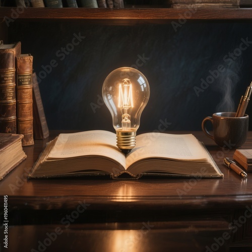 Framed Composition The book and light bulb are framed by other o