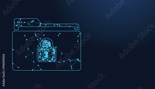 Secure digital folder with padlock icon, representing data protection and network security.