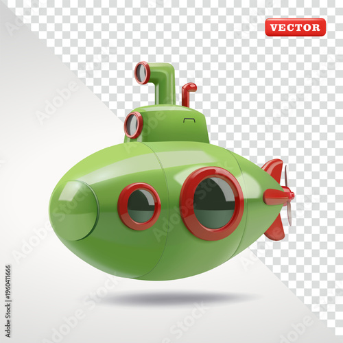 Green Toy Submarine, 3D Vector Military Vehicle