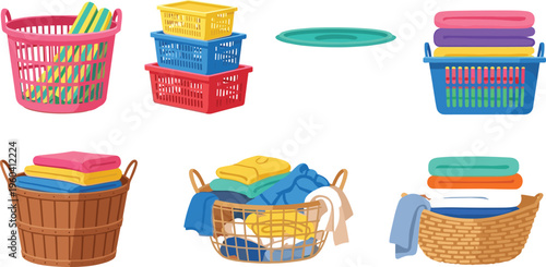Laundry Basket Set with Colorful Bins and Towels for Home Organization and Laundry ManagementLaundry Basket Set with Colorful Bins and Towels for Home Organization and Laundry Management