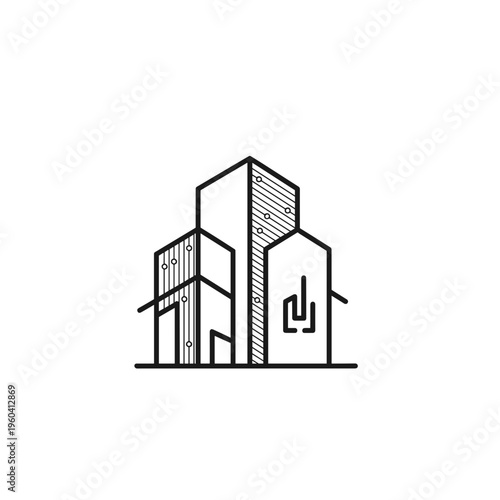 Simple line drawing of a building.