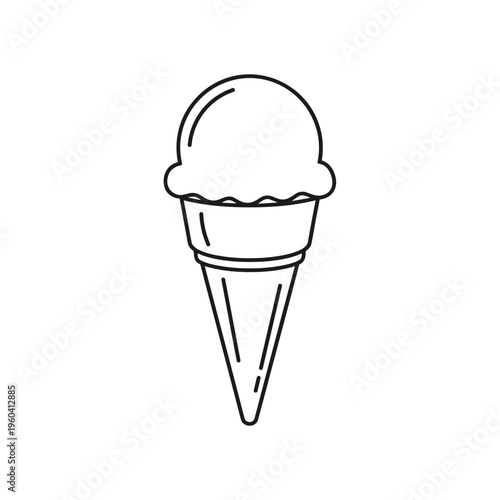 Single Scoop Ice Cream Cone Illustration.
