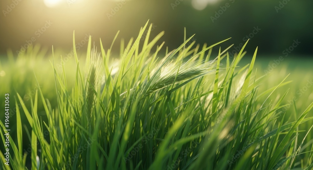 Obraz premium Vibrant green grass in sunlight with blurred background
