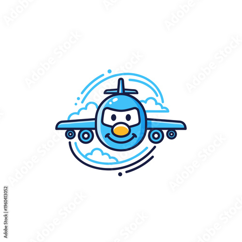 Smiling cartoon airplane with face.