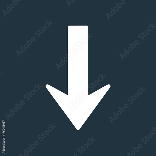A stark white downward pointing arrow against a dark teal background