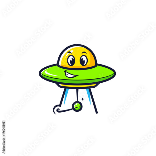 Smiling Cartoon Alien Space Ship Creature.