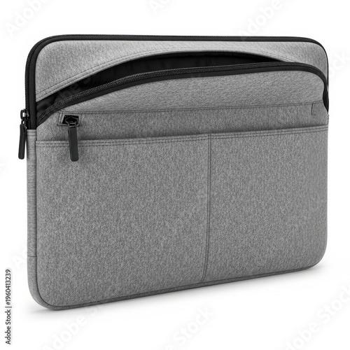 Elegant grey textured laptop sleeve with secure zipper closure for protection and portability