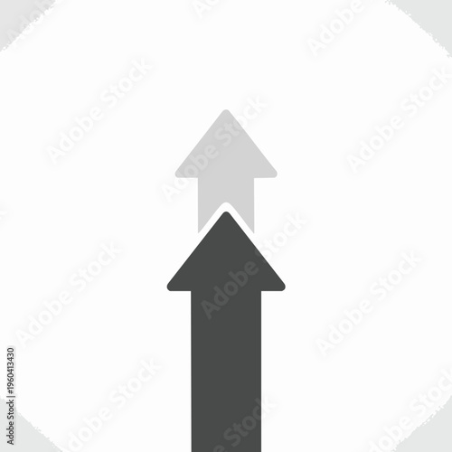 Two dark grey arrows pointing upwards, one slightly behind the other