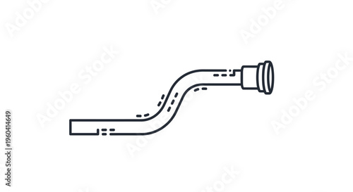 Plumbing pipe icon, S-shaped, with dashed lines indicating flow, isolated on white background