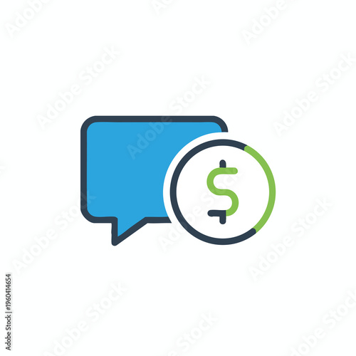 Speech bubble with dollar sign inside partial circle, signifying cost or payment