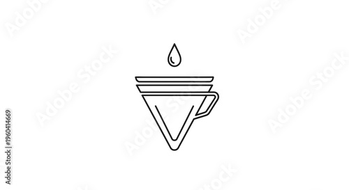 Pour Over Coffee Dripper Icon: Brewing Process, Single Drop, Minimalist Line Art
