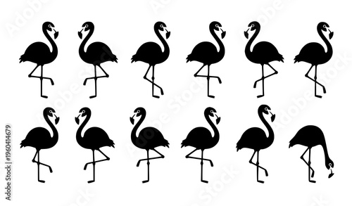 Cute pink flamingo emoji icon flat tropical summer bird vector illustration