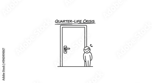 Quarter-life crisis door, confused young person facing uncertain future, existential dread