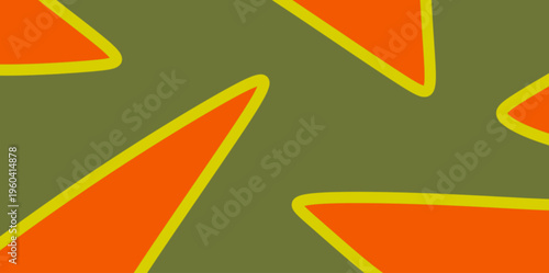Geometric sharp shards vector background. Sharp orange geometric shapes with yellow outlines on olive green base illustration for edgy and modern visual communication.