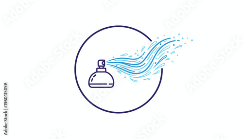 Perfume Spray Bottle Icon with Fresh Scent Waves and Water Droplets