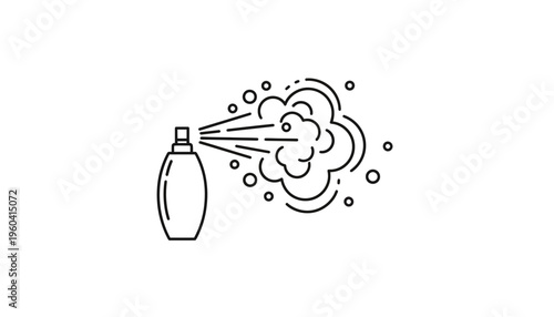 Perfume Spray Bottle Icon, Abstract Mist Cloud, Minimalist Line Art