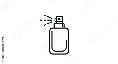 Perfume spray bottle icon, cosmetic mist dispenser, beauty product atomiser, simple line art