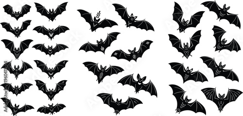 Bat Silhouette Set for Halloween, Spooky Designs, and Creepy Decor IllustrationsBat Silhouette Set for Halloween, Spooky Designs, and Creepy Decor Illustrations