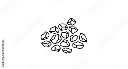 Pile of Rough Stones, Pebbles, Rocks, Gravel, and Minerals - Hand Drawn Illustration