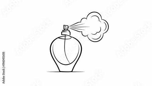Perfume Bottle Spraying Fragrance Mist - Minimalist Line Art Illustration