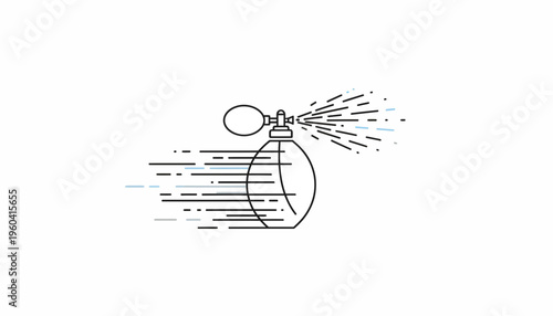 Perfume Bottle Spraying Fragrance Mist, Abstract Motion Lines, Elegant Beauty Product
