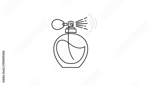 Perfume Bottle Spraying Fragrance Mist, Minimalist Line Art Icon