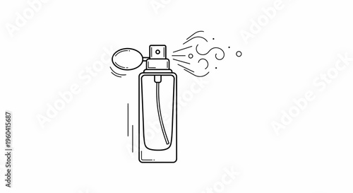 Perfume Bottle Spraying Fragrance Mist, Elegant Vintage Style, Isolated on White