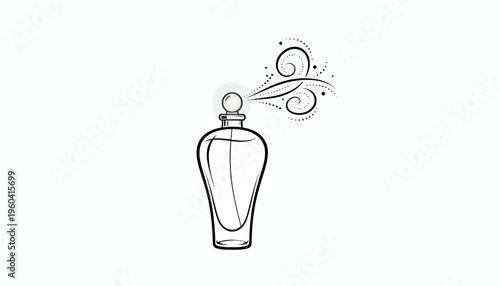 Perfume Bottle Spraying Fragrance Swirls and Dots