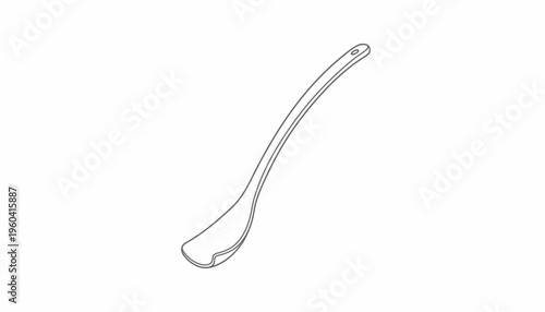 Outline drawing of a kitchen utensil, a spatula or serving spoon, isolated on white background